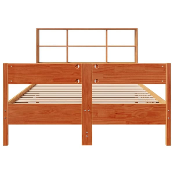 vidaXL Seng med bokhylle uten madrass voksbrun 160x200 cm heltre furu
