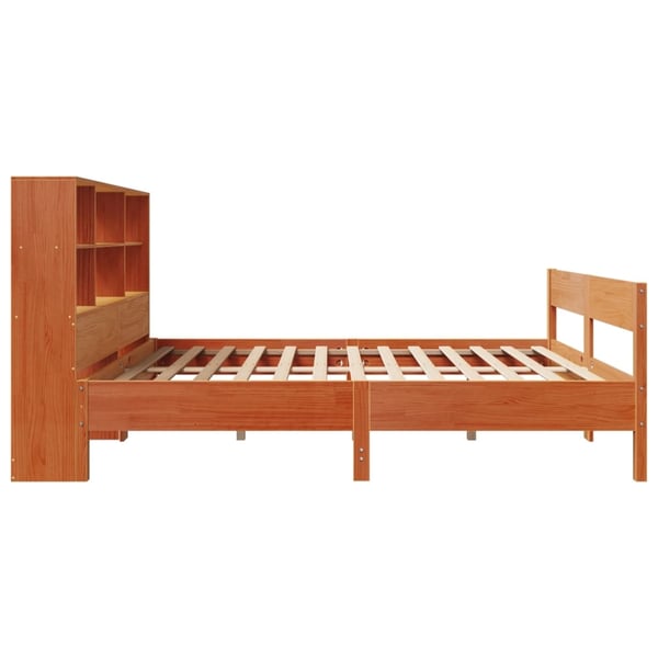 vidaXL Seng med bokhylle uten madrass voksbrun 160x200 cm heltre furu