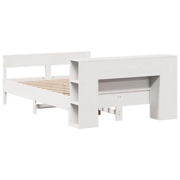 vidaXL Seng med bokhylle uten madrass hvit 160x200 cm heltre furu