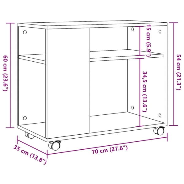 vidaXL Sidebord med hjul brun eik 70x35x60 cm konstruert tre