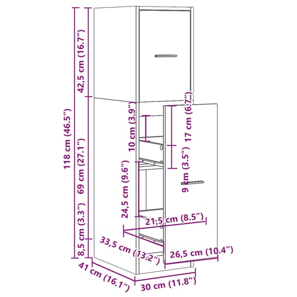 vidaXL Apotekskap sonoma eik 30x41x118 cm konstruert tre