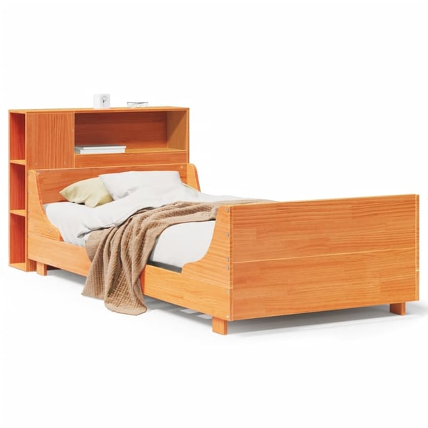 vidaXL sengeramme uden madras 100x200 cm massivt fyrretræ gyldenbrun