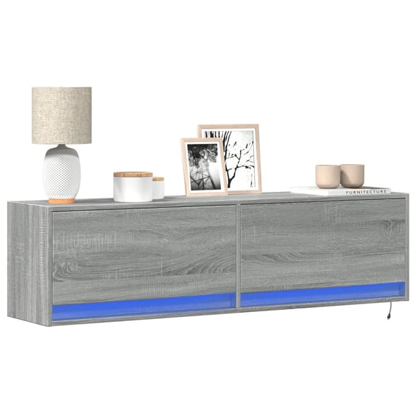 vidaXL TV-seinäkaappi LED-valoilla harmaa Sonoma 140x31x38 cm