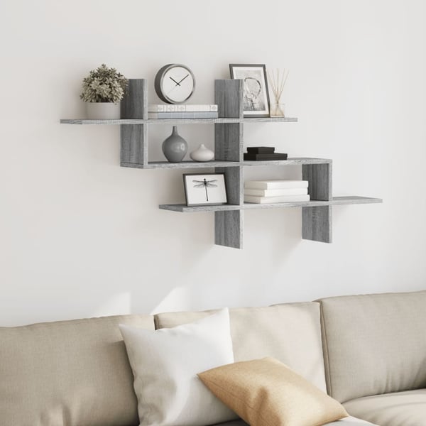 vidaXL Vegghylle grå sonoma 124,5x18x60,5 cm konstruert tre