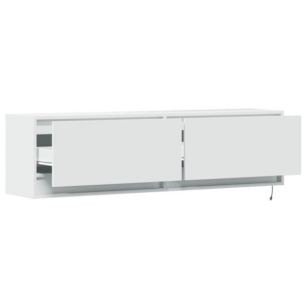 vidaXL væghængt tv-bord med LED-lys 140x31x38 cm hvid