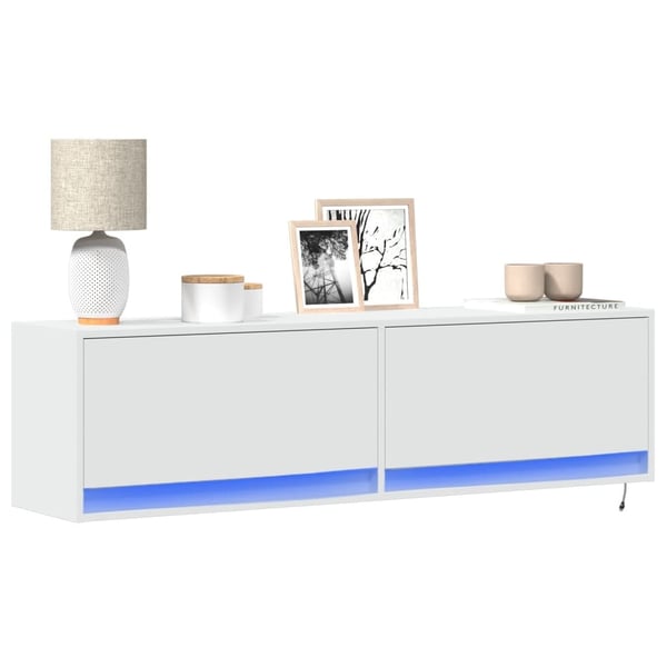 vidaXL væghængt tv-bord med LED-lys 140x31x38 cm hvid