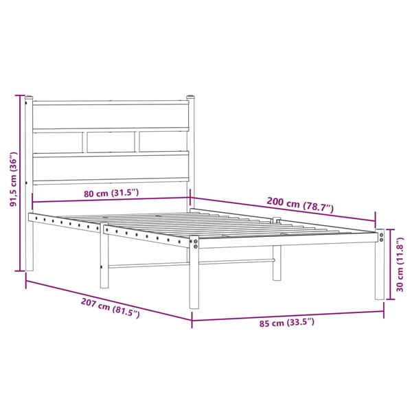 vidaXL Sengeramme i metall uten madrass røkt eik 80x200 cm