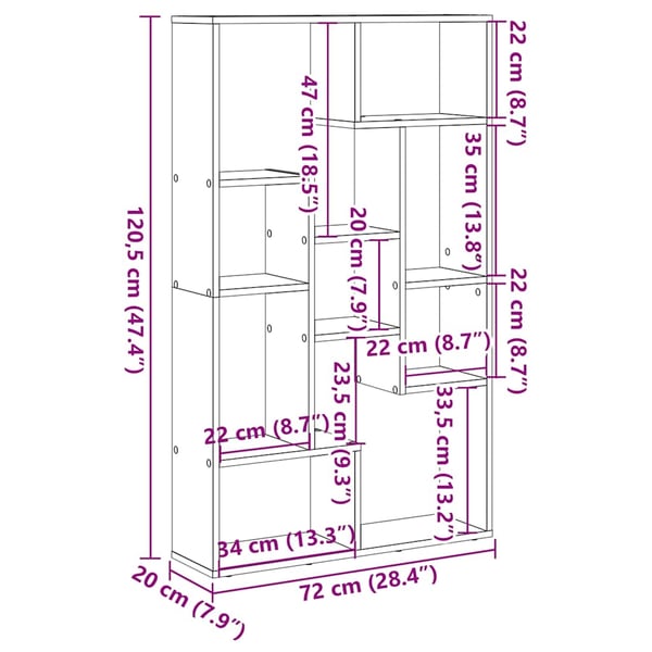 vidaXL Bokhylle betonggrå 72x20x120,5 cm konstruert tre