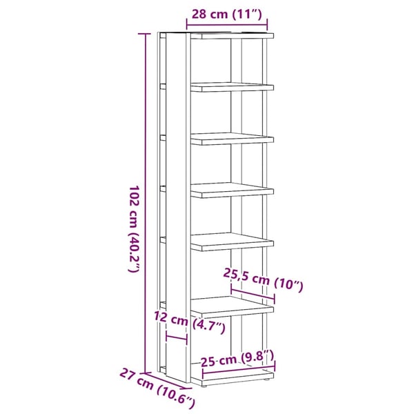 vidaXL Skohylle artisan eik 28x27x102 cm konstruert tre