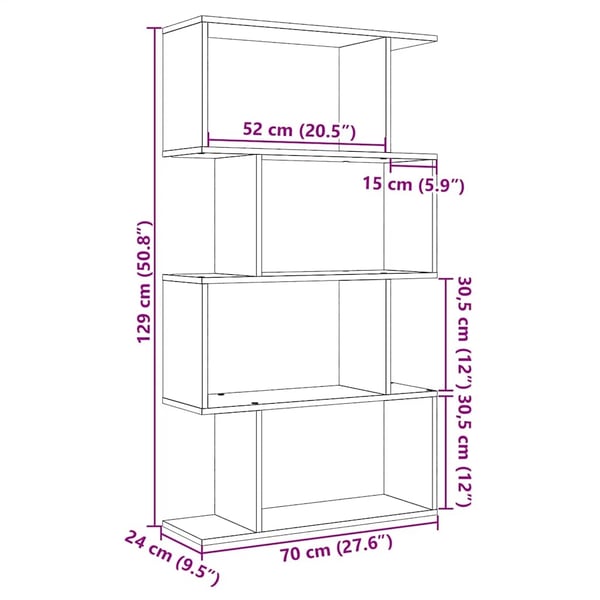 vidaXL Romdeler bokhylle 4 lag artisan eik 70x24x129 cm konstruert tre