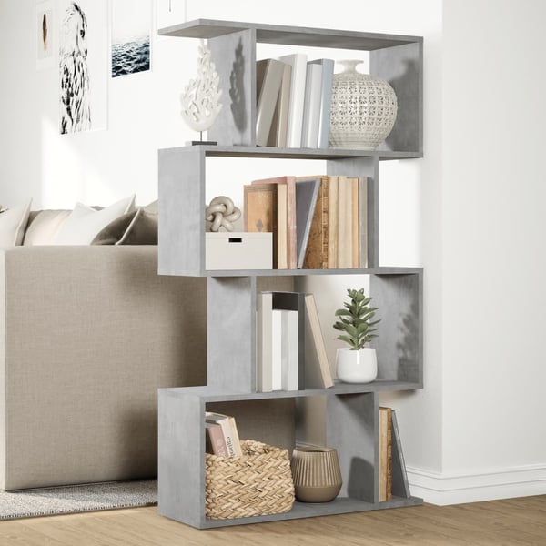 vidaXL Romdeler bokhylle 4 lag betonggrå 70x24x129 cm konstruert tre