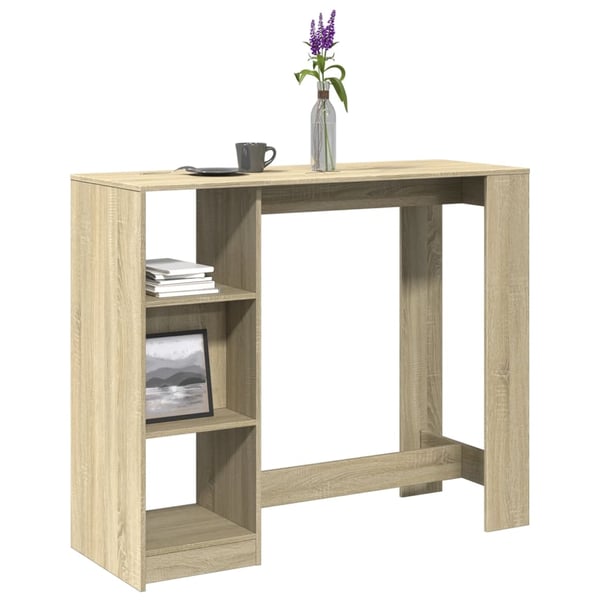 vidaXL barbord med hylde 124x46x103,5 cm konstrueret træ sonoma-eg