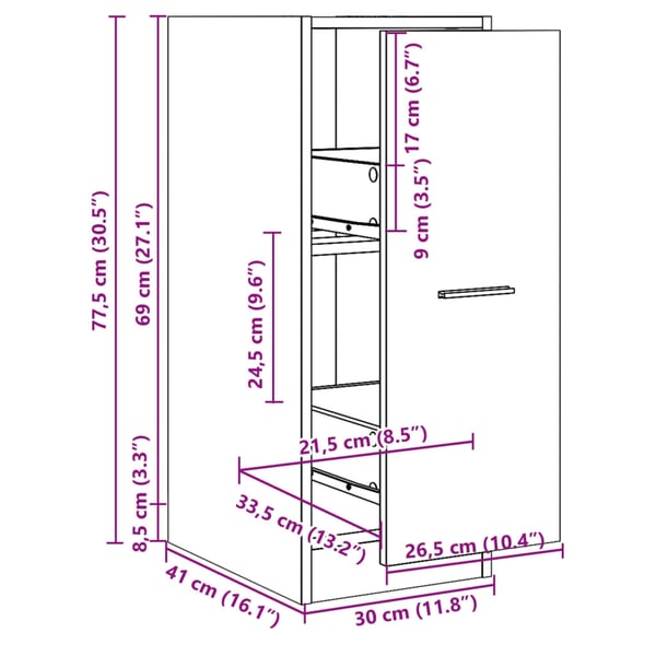 vidaXL Apotekskap svart 30x41x77,5 cm konstruert tre