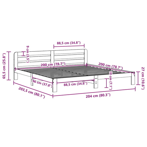 vidaXL Sengeramme med madrass hvit 200x200 cm heltre furu