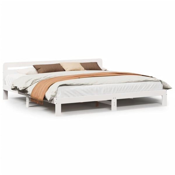 vidaXL Sengeramme med madrass hvit 200x200 cm heltre furu