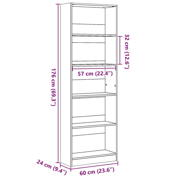 vidaXL Bokhylle røkt eik 60x24x176 cm konstruert tre