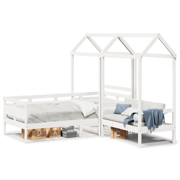 vidaXL Sett med dagseng og benk med tak hvit 80x200 cm heltre furu