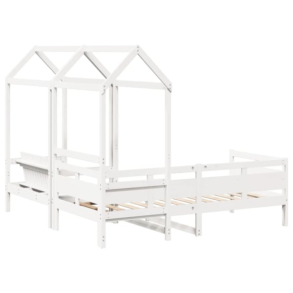 vidaXL Sett med dagseng og benk med tak hvit 80x200 cm heltre furu