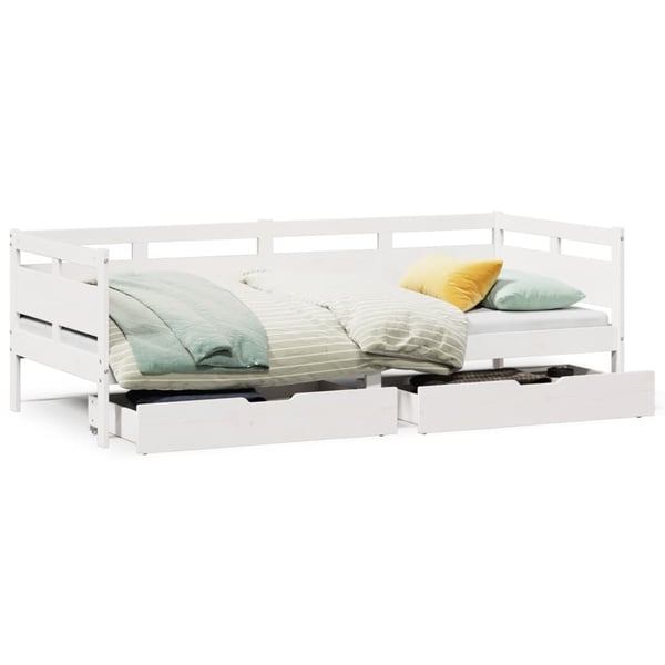 vidaXL Dagseng med skuffer hvit 90x190 cm heltre furu