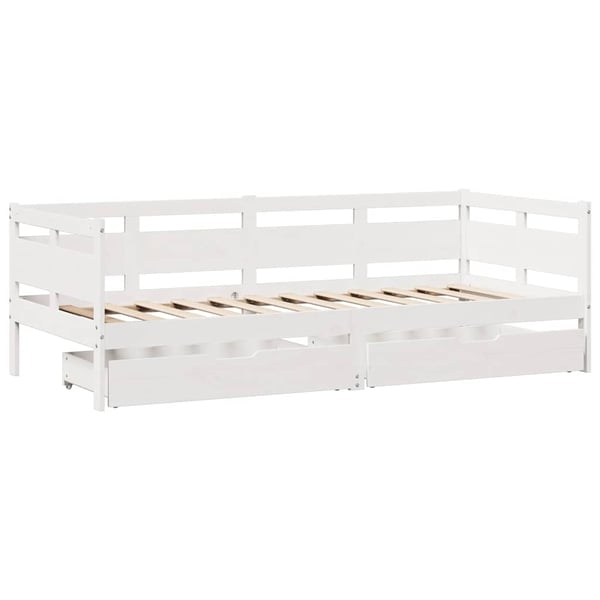 vidaXL Dagseng med skuffer hvit 90x200 cm heltre furu