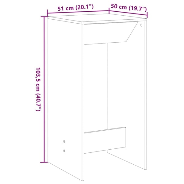 vidaXL Barbord gammelt tre 51x50x103,5 cm konstruert tre