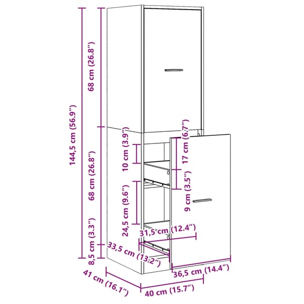 vidaXL Apotekskap røkt eik 40x41x144,5 cm konstruert tre