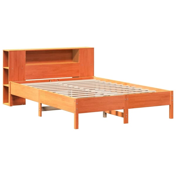 vidaXL Seng med bokhylle uten madrass voksbrun 140x190 cm heltre furu
