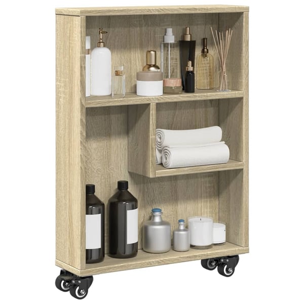vidaXL Smal oppbevaringsvogn Sonoma eik 48x13x68 cm konstruert tre