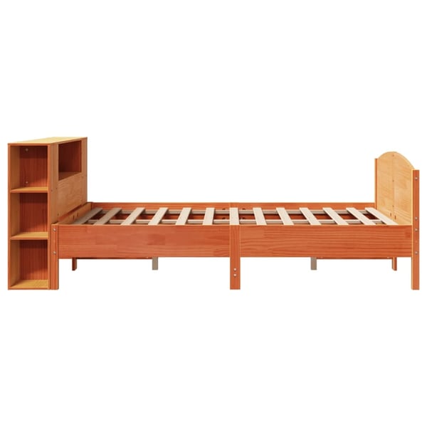 vidaXL Seng med bokhylle uten madrass voksbrun 135x190 cm heltre furu