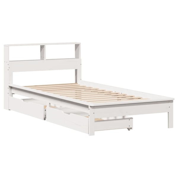 vidaXL Seng med bokhylle uten madrass hvit 75x190 cm heltre furu