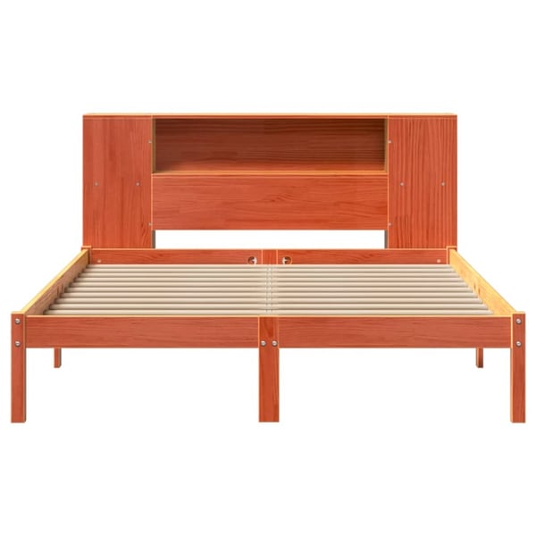 vidaXL Seng med bokhylle uten madrass voksbrun 140x190 cm heltre furu