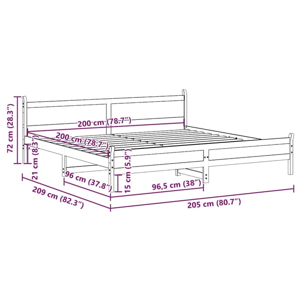 vidaXL Sengeramme uten madrass voksbrun 200x200 cm heltre furu
