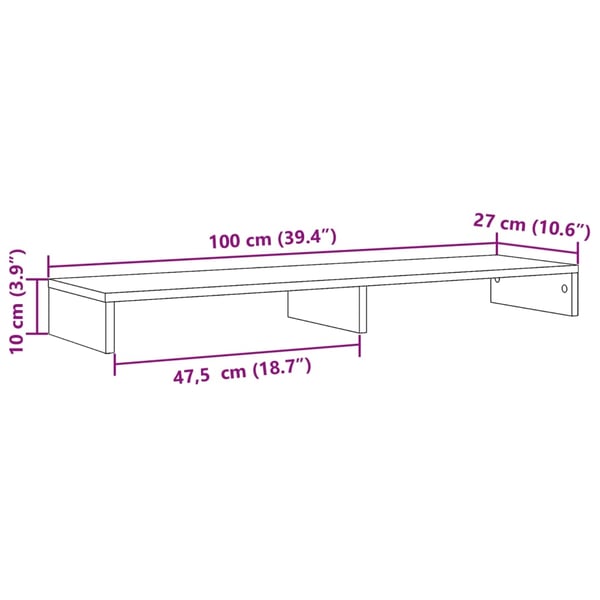 vidaXL Näyttöteline savutammi 100x27x10 cm tekninen puu