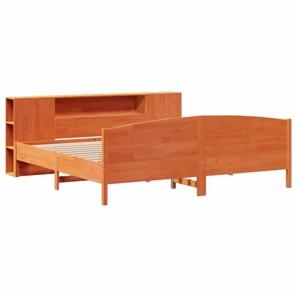 vidaXL Seng med bokhylle uten madrass voksbrun 200x200 cm heltre furu
