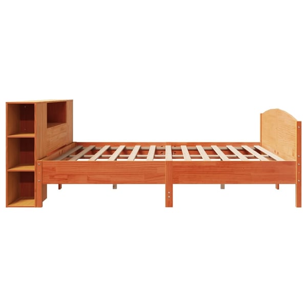 vidaXL Seng med bokhylle uten madrass voksbrun 200x200 cm heltre furu