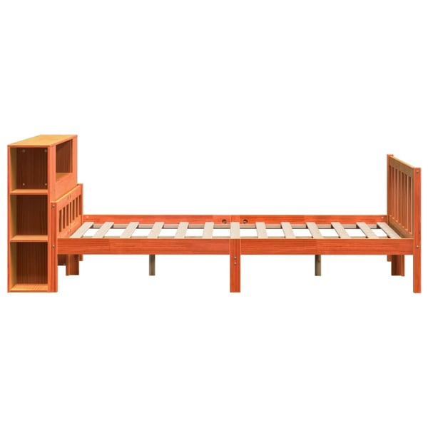vidaXL seng med reol uden madras 160x200 cm massivt træ gyldenbrun