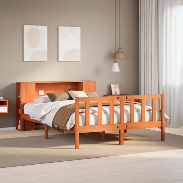 vidaXL seng med reol uden madras 160x200 cm massivt træ gyldenbrun