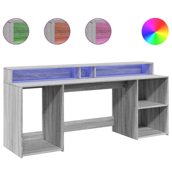 vidaXL Skrivebord med LED-lys grå sonoma 200x55x91 cm konstruert tre