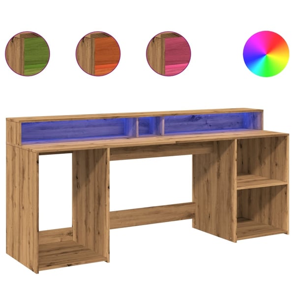 vidaXL Skrivebord med LED-lys artisan eik 200x55x91 cm konstruert tre