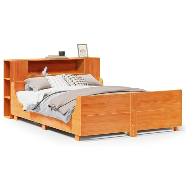 vidaXL sengeramme uden madras 160x200 cm massivt fyrretræ gyldenbrun