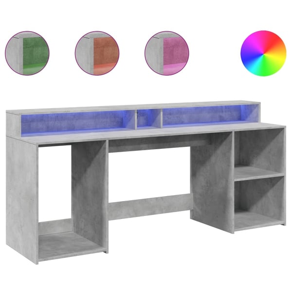 vidaXL Skrivebord med LED-lys betonggrå 200x55x91 cm konstruert tre