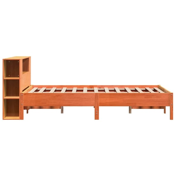 vidaXL Seng med bokhylle uten madrass voksbrun 135x190 cm heltre furu