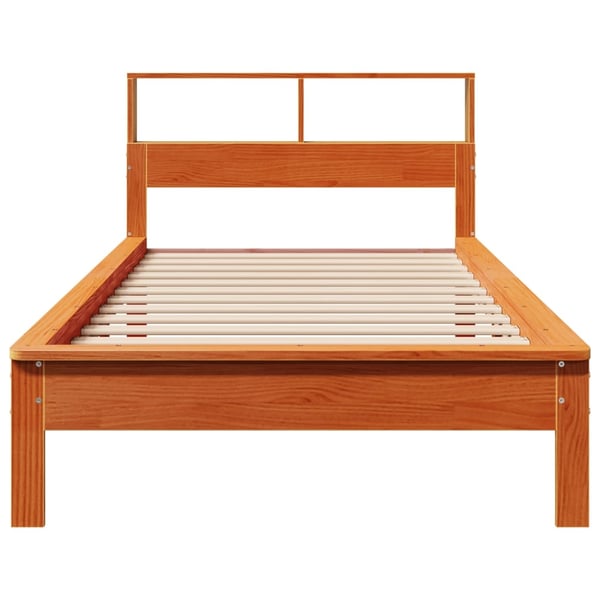vidaXL Seng med bokhylle uten madrass voksbrun 90x190 cm heltre furu