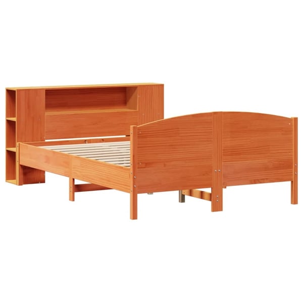 vidaXL seng med reol uden madras 140x190cm massivt fyrretræ gyldenbrun