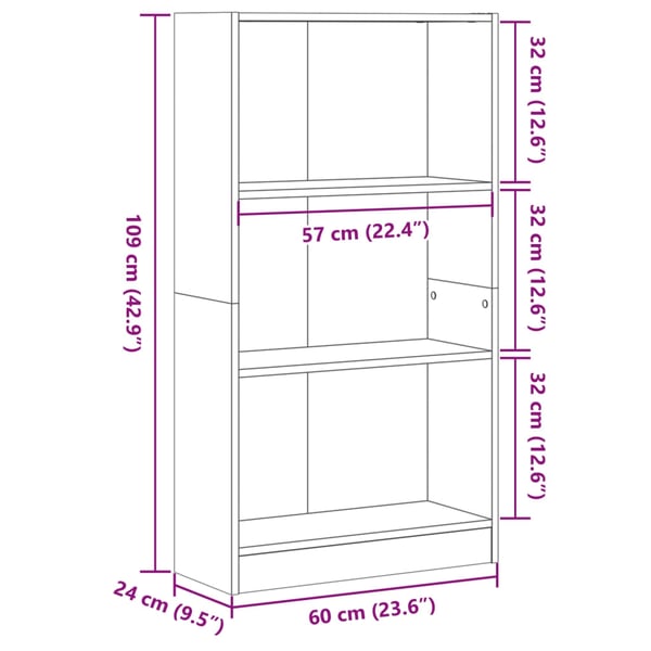 vidaXL bogreol 60x24x109 cm konstrueret træ egetræsfarvet