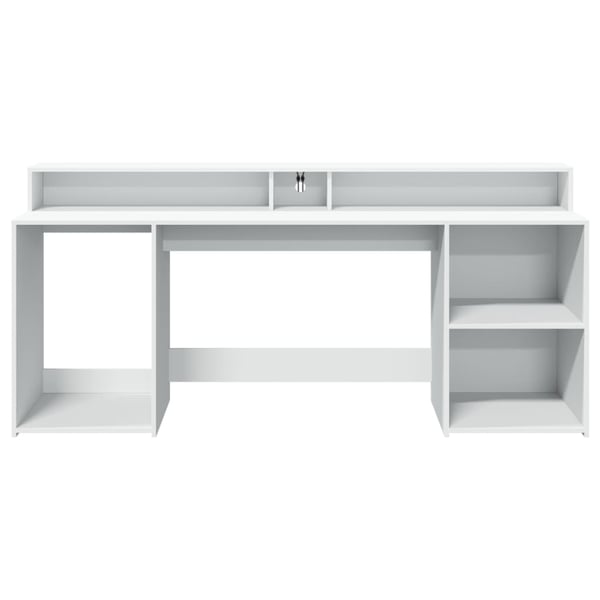 vidaXL Skrivebord med LED-lys hvit 200x55x91 cm konstruert tre