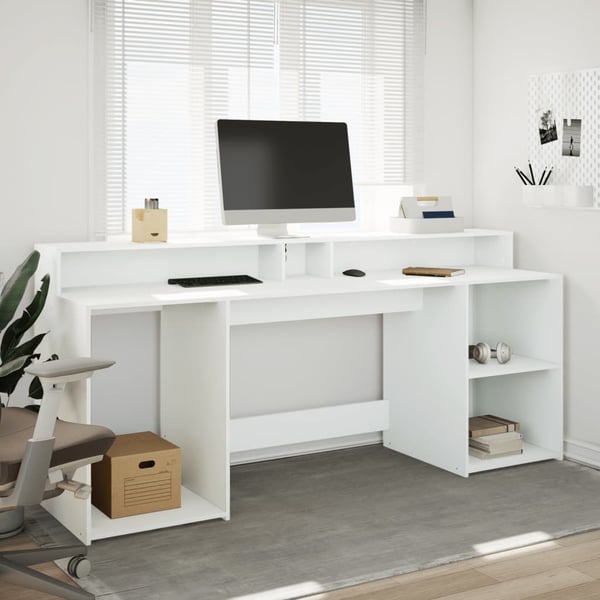 vidaXL Skrivebord med LED-lys hvit 200x55x91 cm konstruert tre