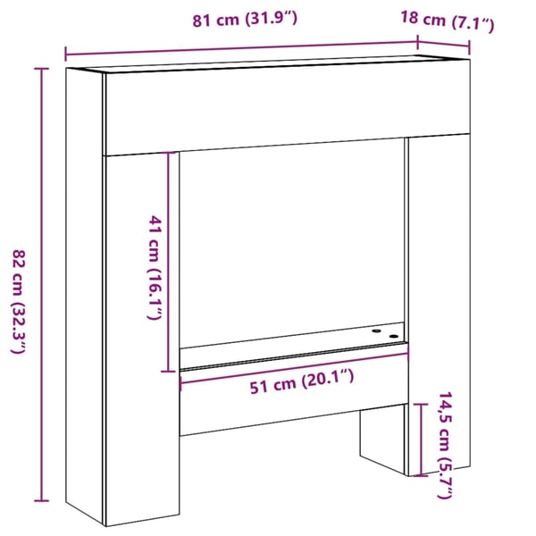 vidaXL Peisramme sonoma eik 81x18x82 cm konstruert tre