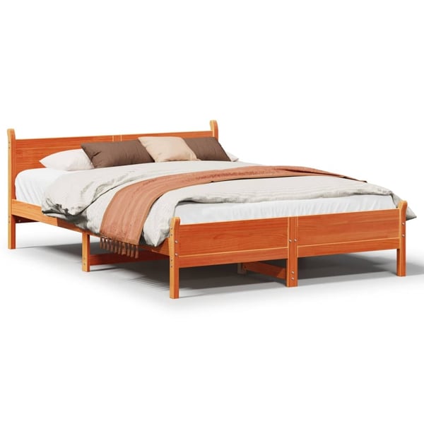 vidaXL sengeramme uden madras 140x200 cm massivt fyr gyldenbrun
