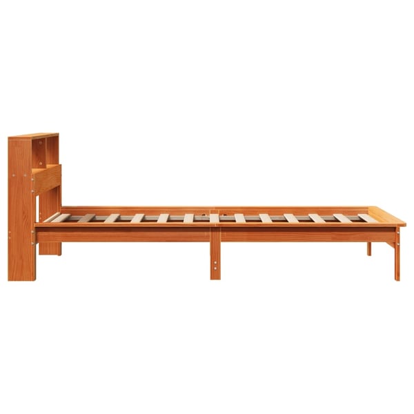 vidaXL Seng med bokhylle uten madrass voksbrun 90x200 cm heltre furu